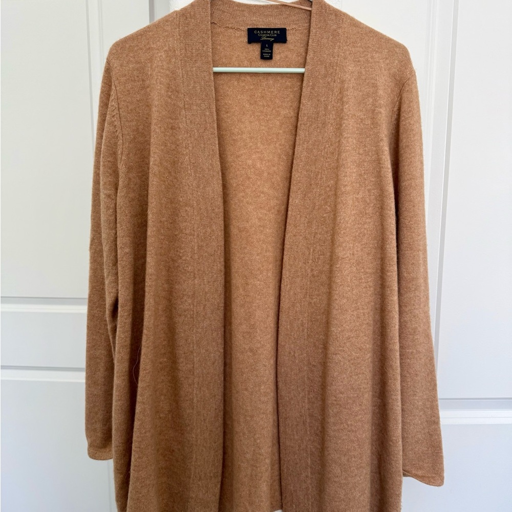 100% Cashmere Charter Club Cardigan in Camel Brown